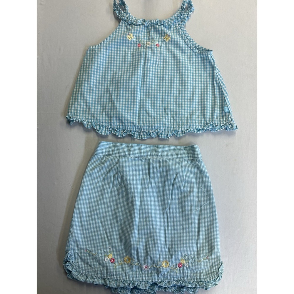 Vintage Mckids 2 Pc Outfit Girls Size 5 Blue Plaid